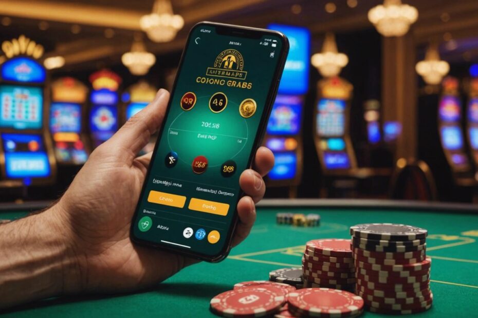 Smartphone showing OVO app with casino elements, emphasizing easy deposit on Rajatoto88.